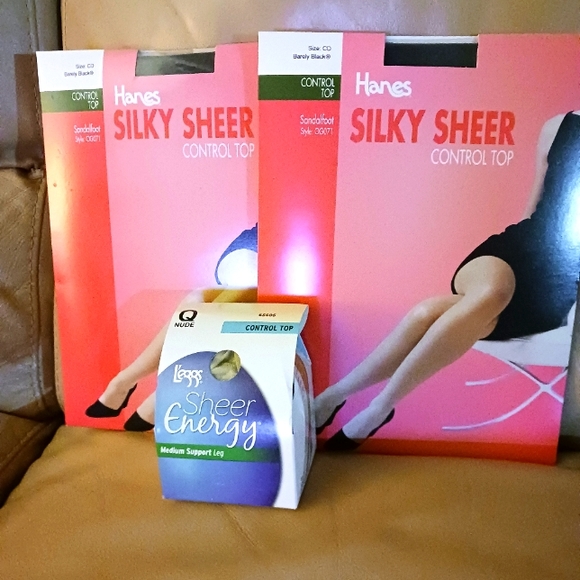 3 pair nylons Queen/Large size 2 Black/ I nude sheer toe.Control top *size chart - Picture 1 of 4